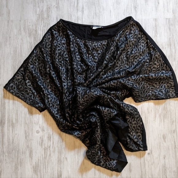 Luxury Marina Rinaldi Silver Metallic Embroidered Black Lined Tunic Tee Size XL - Picture 1 of 12